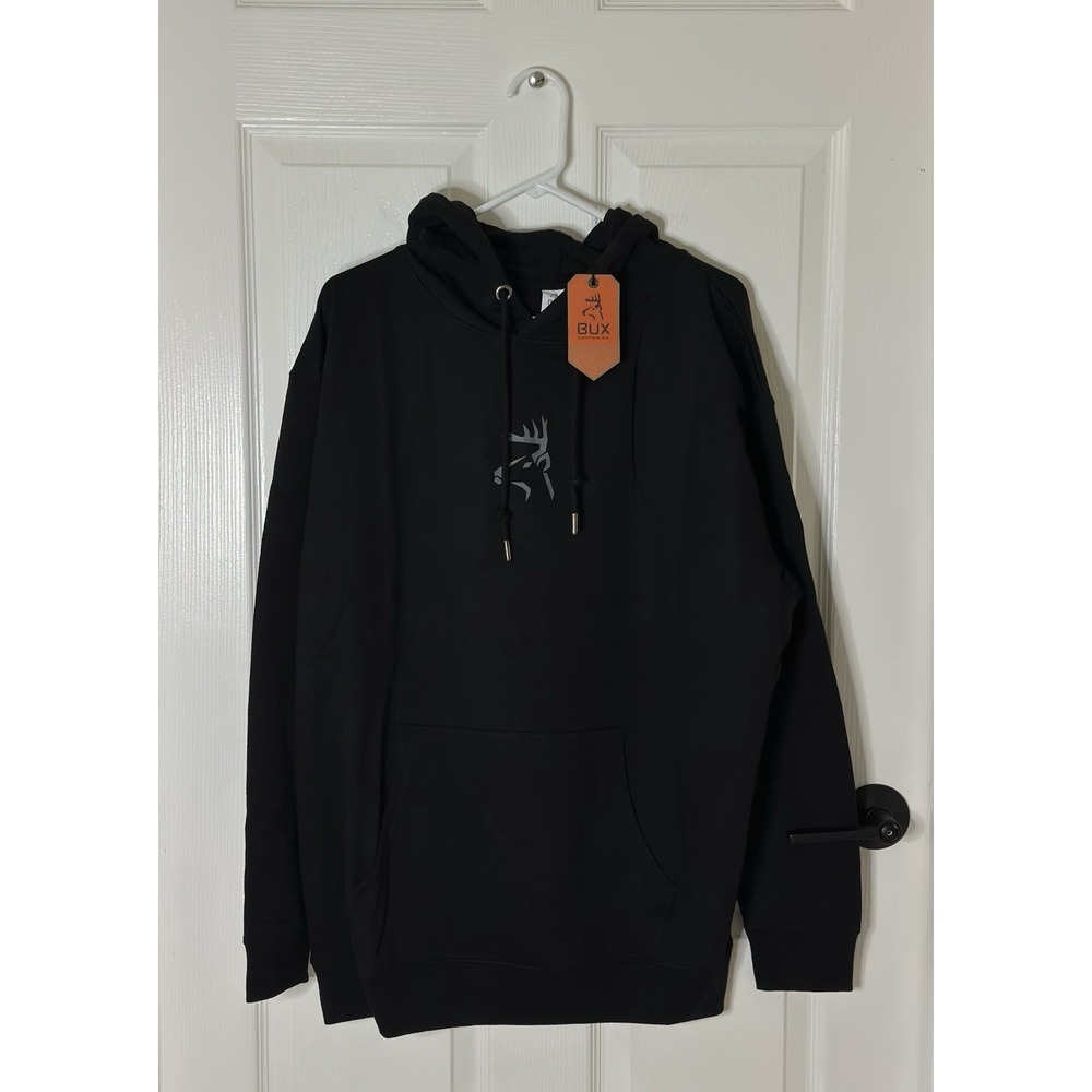 DuxBux Hunting Co Hoodie Mens L Black Sweatshirt Deer Bow Hunting Logo Sweater